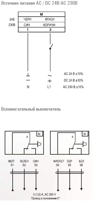 FSA08S230S электропривод ON/OFF, с воз.пружиной для противопож. клапанов с 2-я доп.перекл. — Схемы монтажа